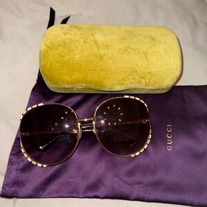 Gucci Gold-Trim Brown Gradient Round Sunglasses